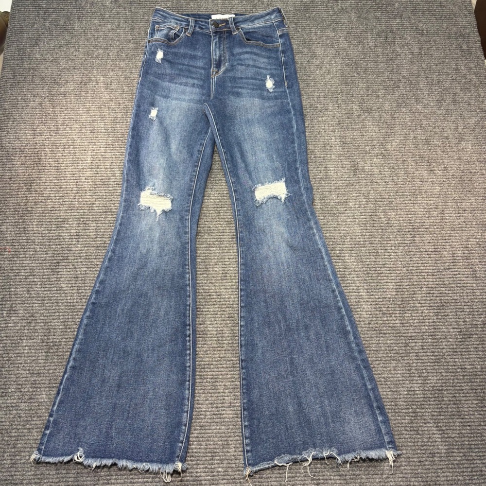 Risen Jeans Womens Distressed High Rise Flare Jeans Blue Size 3/26 RDP5537